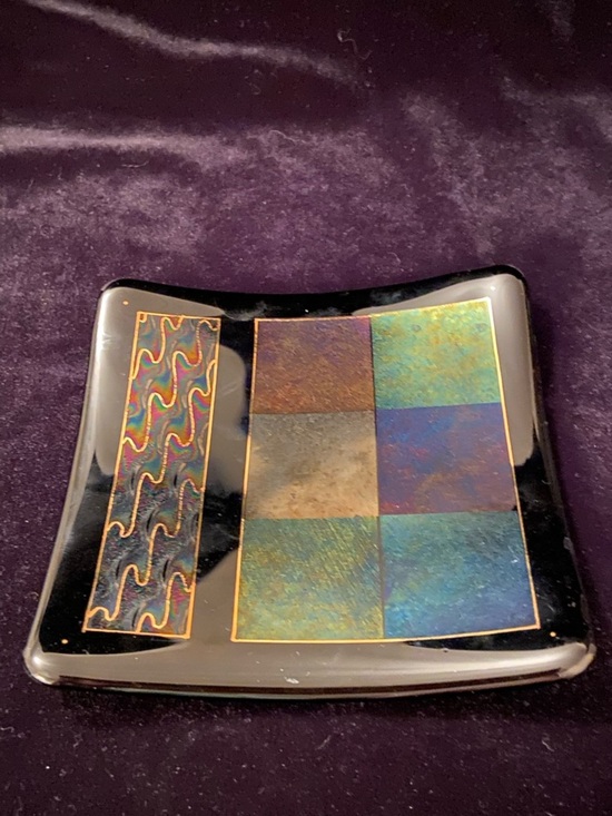Barrett Studios Other - Jim & Sharron Barrett Studios Fused Art Glass Metallic Black Footed Tray Trivet